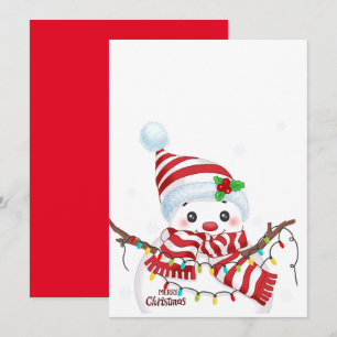Christmas Snowman with Multicolor Lights  Holiday Card