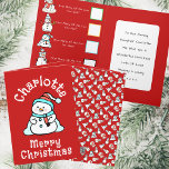 Christmas Snowman With Name | Girls Red Activity Holiday Card<br><div class="desc">This fun red christmas card features a cute snowman on the front, with your child's name in swirly white font. Inside an activity for your daughter to complete, how many snowmen can she count. A little work for parents and teachers as I haven't counted them for you! On the back...</div>