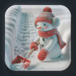 Christmas Snowman With Red Shovel Paper Plate<br><div class="desc">A cheerful snowman dressed in cozy winter accessories shovels a path through the snow with a red shovel and snowflakes.</div>