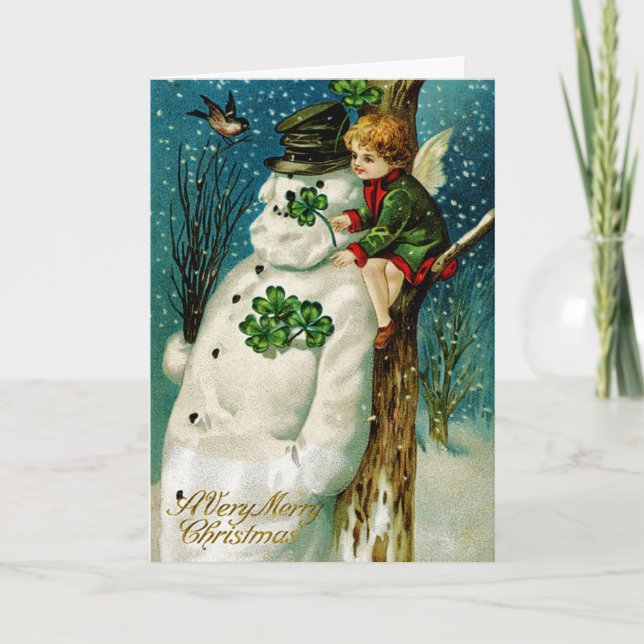 Christmas Snowman with Shamrocks Holiday Card (Front)