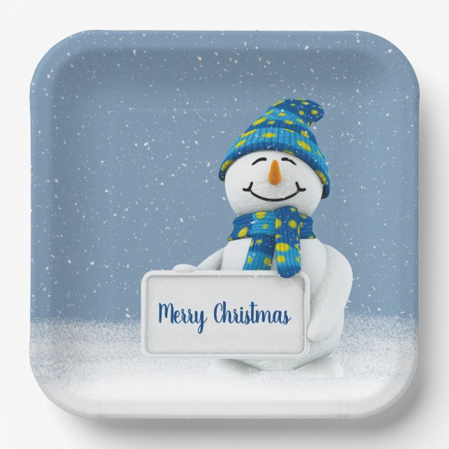 Christmas Snowman with Sign Paper Plate (Front)