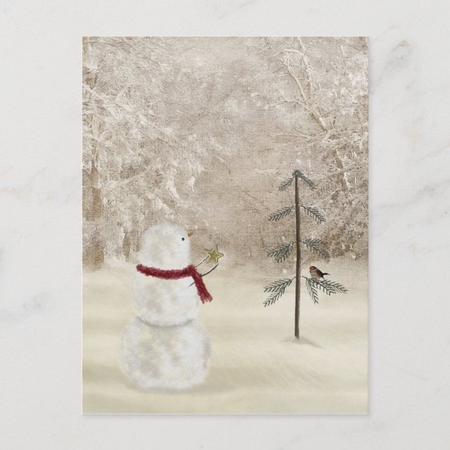 Christmas snowman with star for pine tree postcard (Front)