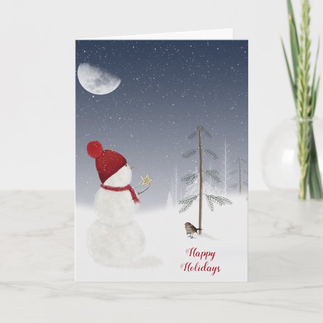 Christmas Snowman with star Holiday Card (Front)