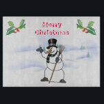 Christmas Snowman with tophat and scarf Cutting Board<br><div class="desc">Christmas series Featuring a jolly snowman,  holly leaves and red berries capped with snow,  the snowman has his arm raised in greeting. A background of fir trees and snowdrifts completes the scene.</div>