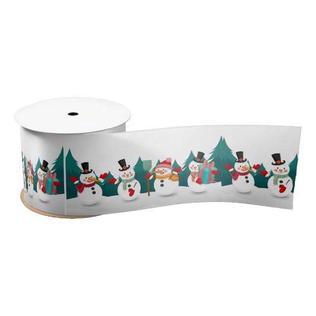 Christmas Snowman with Trees and Gifts  Satin Ribbon (Spool)