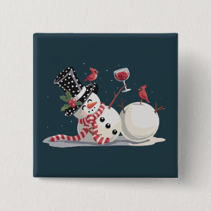 Christmas Snowman With Wine Gift Xmas Drinking 2 Inch Square Button