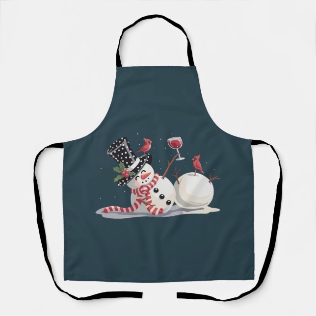Christmas Snowman With Wine Gift Xmas Drinking Apron (Front)