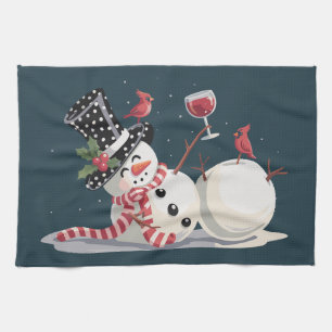 Christmas Snowman With Wine Gift Xmas Drinking Kitchen Towel