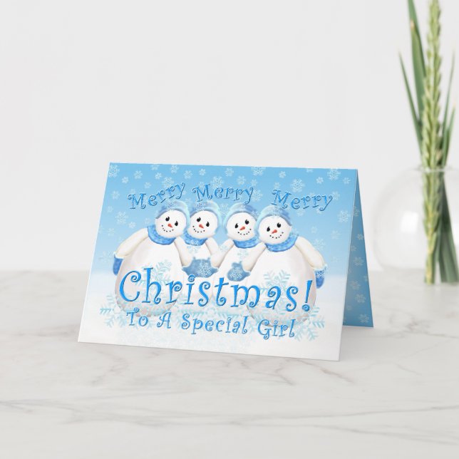 Christmas Snowman Wonderland for Girl Card (Front)