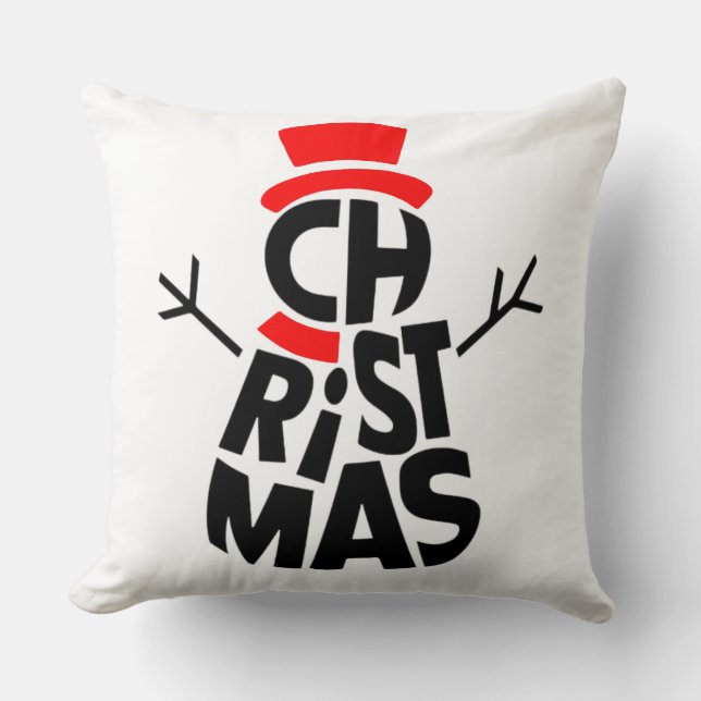 Christmas Snowman Word Art  Throw Pillow (Front)