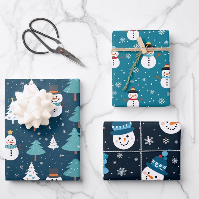 Christmas Snowman Wrapping Paper (Front)