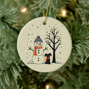 Christmas Snowman Xmas Dog Winter Ceramic Ornament