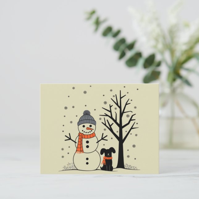 Christmas Snowman Xmas Dog Winter Holiday Postcard (Standing Front)
