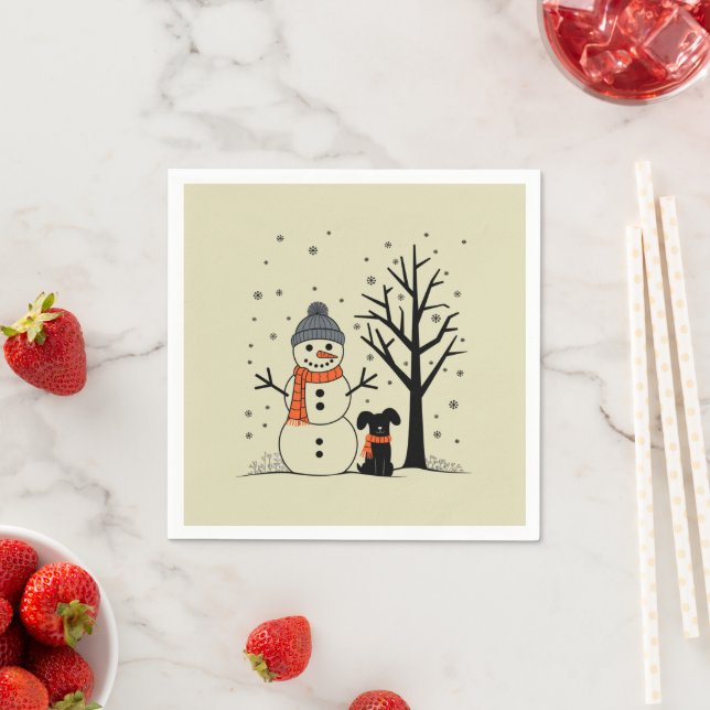 Christmas Snowman Xmas Dog Winter Napkin (Insitu)