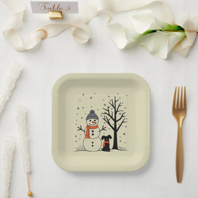 Christmas Snowman Xmas Dog Winter Paper Plate (Wedding)