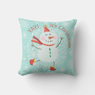 Christmas Snowman YAY It's Christmas Cute Throw Pillow