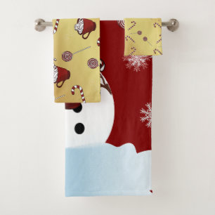 Christmas Snowmann hot chocolate and candy cane Bath Towel Set