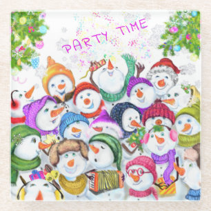 Christmas Snowmans Glass Coaster