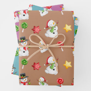 Christmas Snowmen And Ornanents Wrapping Paper Sheet