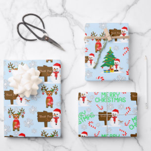 Christmas Snowmen And Reindeer Wrapping Paper Sheet