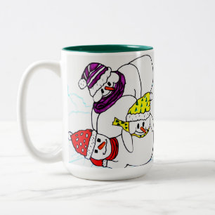 CHRISTMAS SNOWMEN AT PLAY Two-Tone COFFEE MUG