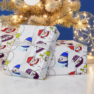 CHRISTMAS SNOWMEN AT PLAY WRAPPING PAPER