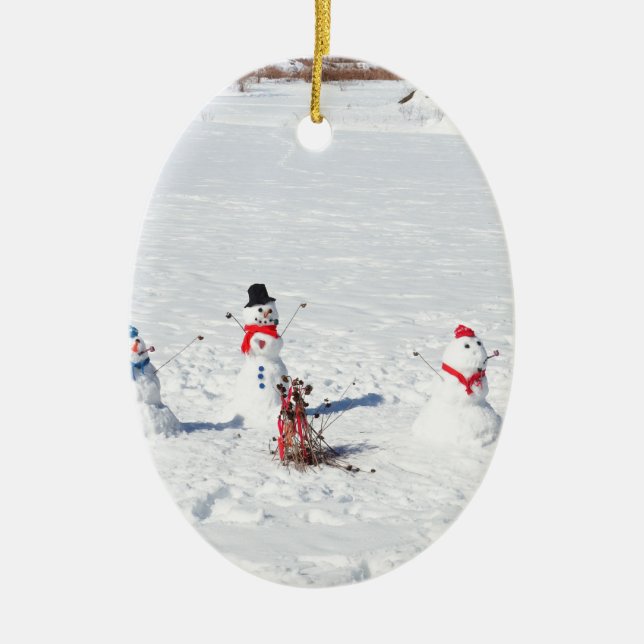 Christmas Snowmen Ceramic Ornament (Front)