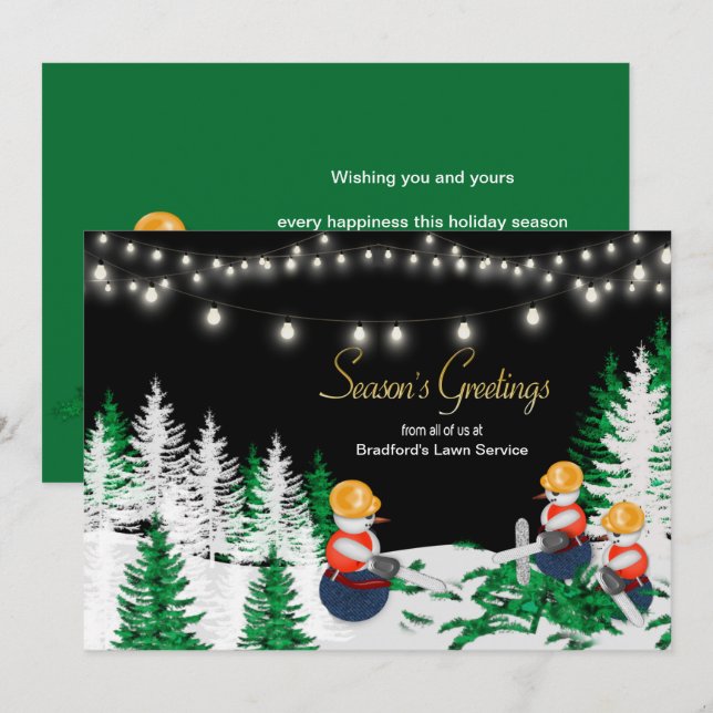 Christmas Snowmen Construction Workers Business  Invitation (Front/Back)