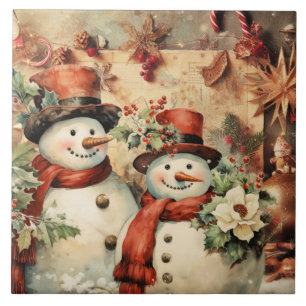 Christmas Snowmen illustration Tile