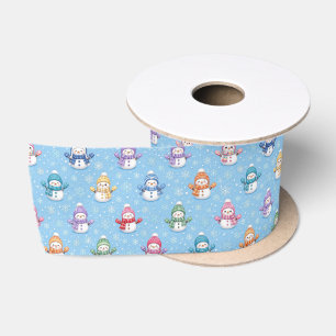 Christmas Snowmen in Snowflakes Satin Ribbon