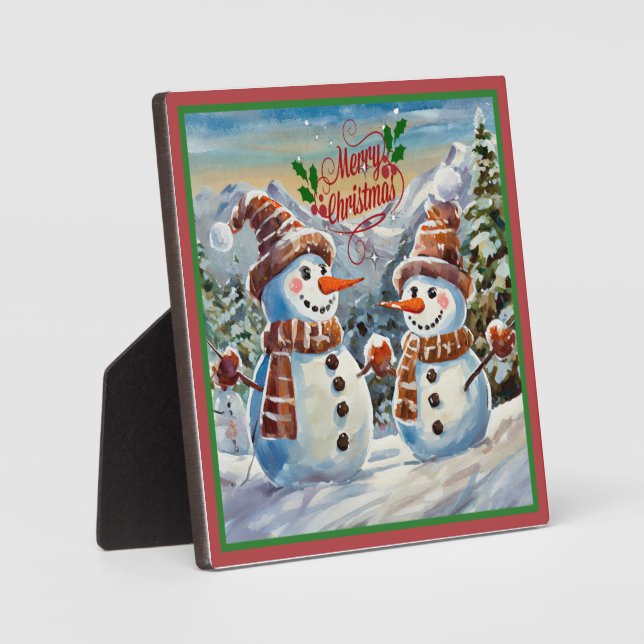 Christmas Snowmen, Merry Christmas, Plaque (Front)
