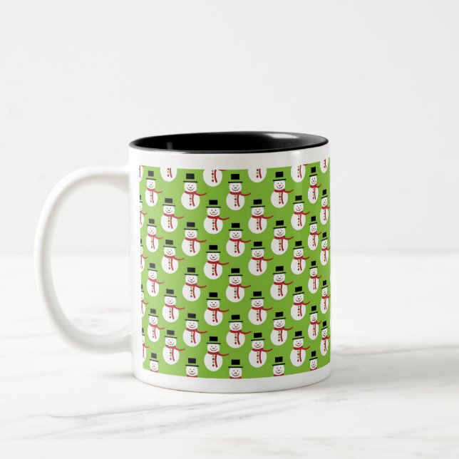 Christmas Snowmen Pattern Two-Tone Coffee Mug (Left)