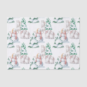 Christmas Snowmen Rabbits Trees Illustration Tissue Paper