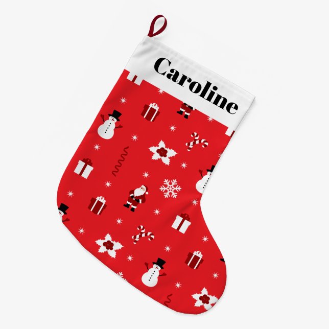 Christmas Snowmen Santas Personalized Large Stocking (Front (Hanging))