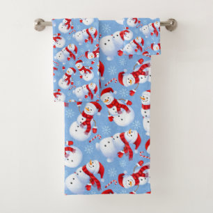 Christmas Snowmen, Snowflakes and Candy Canes  Bath Towel Set