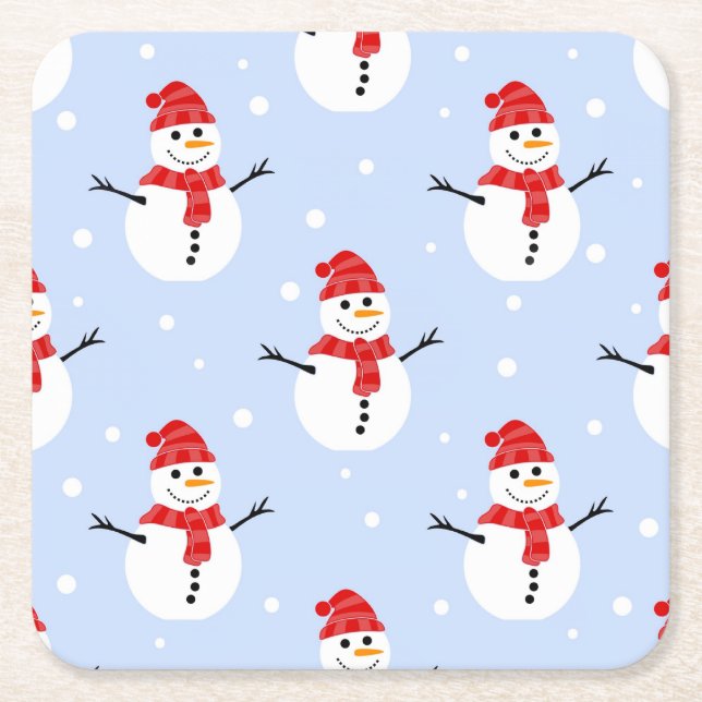 Christmas Snowmen Square Paper Coaster (Front)