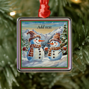 Christmas Snowmen TEMPLATE Metal Ornament