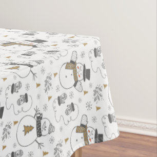 Christmas Snowmen, Trees and Mittens Tablecloth