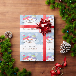 Christmas Snowmen With Snowflake Background Wrapping Paper