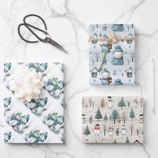 Christmas Snowmen  Wrapping Paper Sheet (Front)