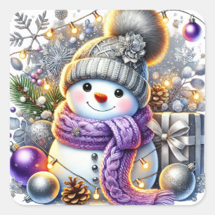 Christmas Snowpeople Square Sticker