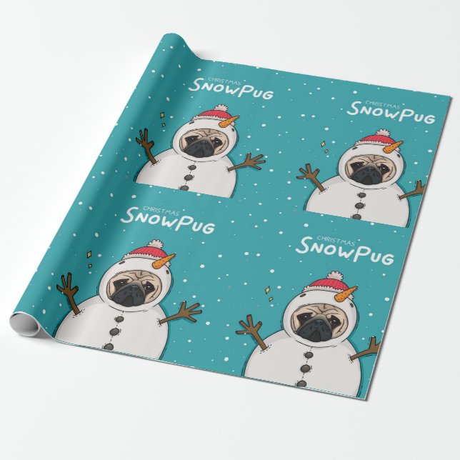 Christmas SnowPug Wrapping Paper (Unrolled)