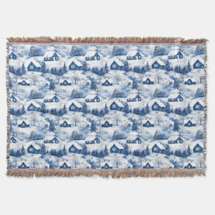 Christmas Snowy Blue Throw Blanket