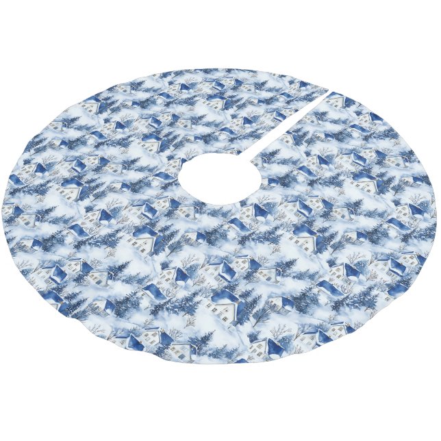 Christmas Snowy Blue Tree Skirt (Angled)