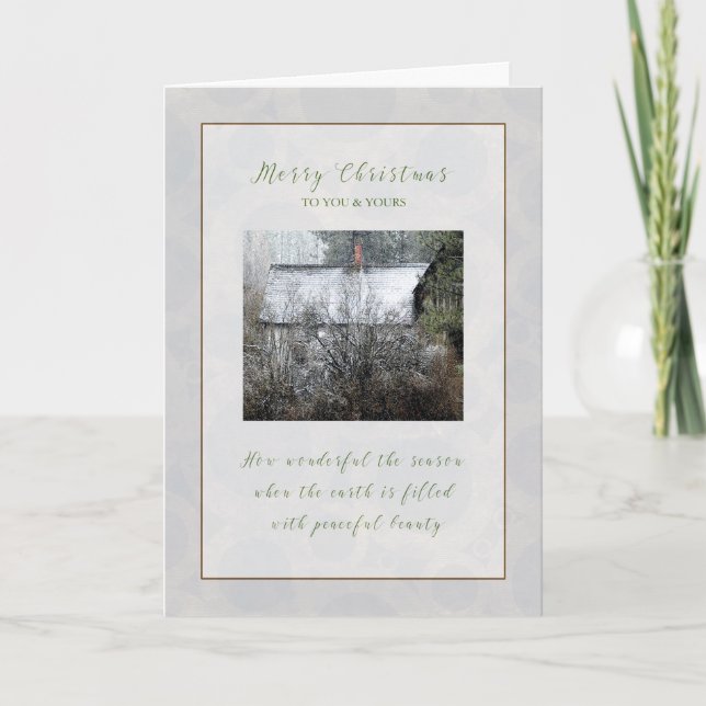 Christmas Snowy Cabin in the Woods Christmas Card (Front)