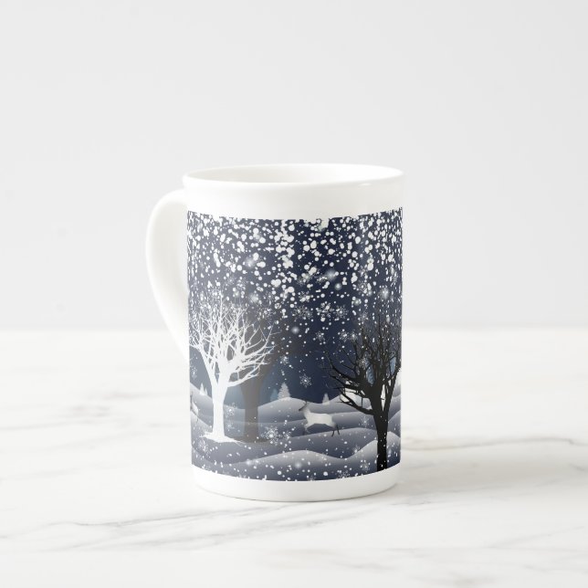 Christmas Snowy Fairy Tale Fantasy Forest Bone China Mug (Front Left)