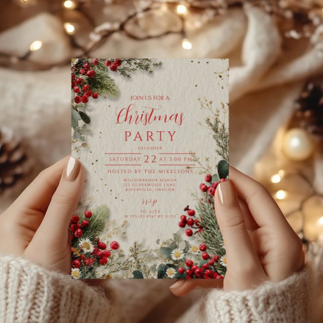 Christmas Snowy Greenery and Berries Invitation (Creator Uploaded)