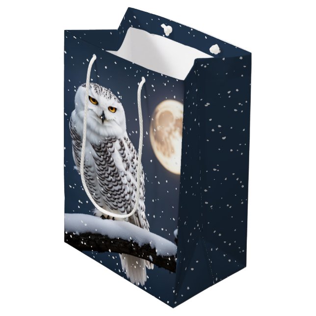 Christmas Snowy Owl In Snowflakes Medium Gift Bag (Front Angled)