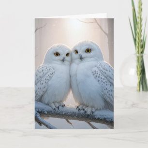 Christmas Snowy Owls On a Winter Branch Card