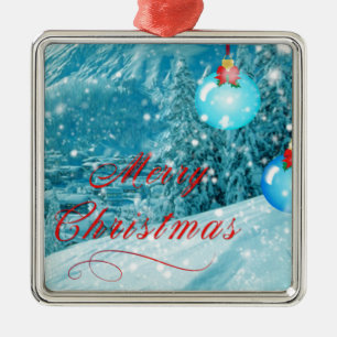 Christmas Snowy Winter Village Metal Ornament